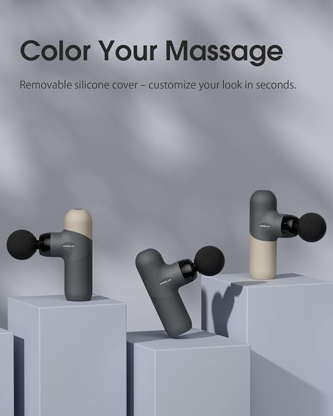 Mini Massage Gun Portable Deep Tissue Muscle Percussion Massager, Electric Handheld Sport Massager with 6 Massage Heads 4 Speed, Best Gift (Almond)