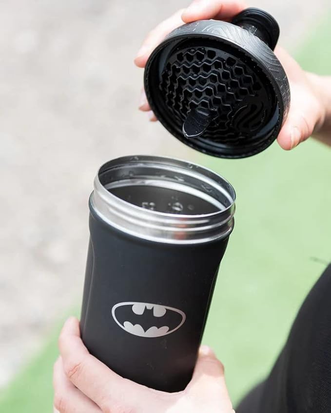 Smartshake DC COMICS Reforce Stainless Steel Protein Shaker Bottle 900 ml | 30 oz - Leakproof Screw-on Lid - BPA Free – Unisex - Non Insulated - Batman Logo
