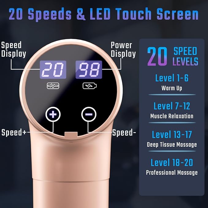 cotsoco Massage Gun Deep Tissue, Muscle Massage Gun with 9 Attachment Heads 20 Speeds & Silent Brushless Motor for Pain Relief, Handheld Percussion Back Massager Gun for Athletes(Pink)
