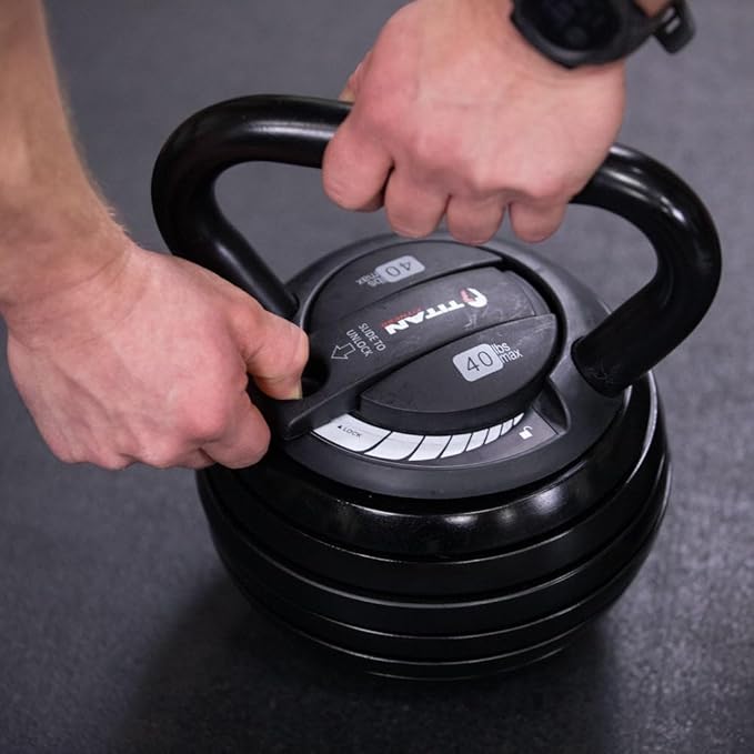 Titan Fitness 10 LB-40 LB Adjustable Kettlebell Weight Set, 6 Drop Cast Iron Plates, Full Body Exercise Home Gym, Weightlifting, Conditioning, Strength and Core Training for Men and Women