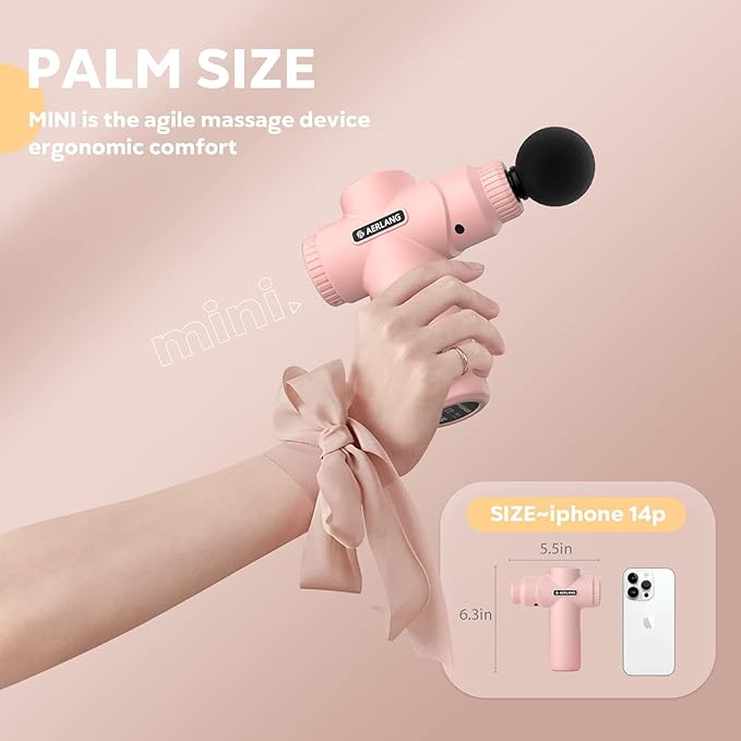 AERLANG Mini Massage Gun-Pink,Muscle Deep Tissue Massager Gun, Handheld Percussion Massager, Portable Quiet Massage Gun with Carry Case for Home Office Gym Motehr Day Gifts for Women Men Her
