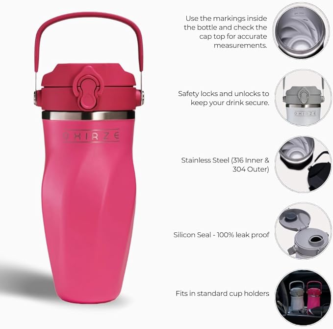 Shaker Bottle for Protein Mixes – Double Wall Stainless Steel, For Shakes, Water, Smoothies, Cocktails –Leak-Proof, 26oz, Copper-Insulated Blender Cup, BPA-Free No Mixing Tools Needed, (Pink)