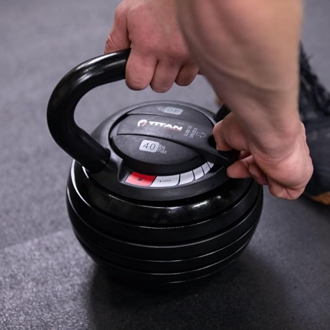 Titan Fitness 10 LB-40 LB Adjustable Kettlebell Weight Set, 6 Drop Cast Iron Plates, Full Body Exercise Home Gym, Weightlifting, Conditioning, Strength and Core Training for Men and Women