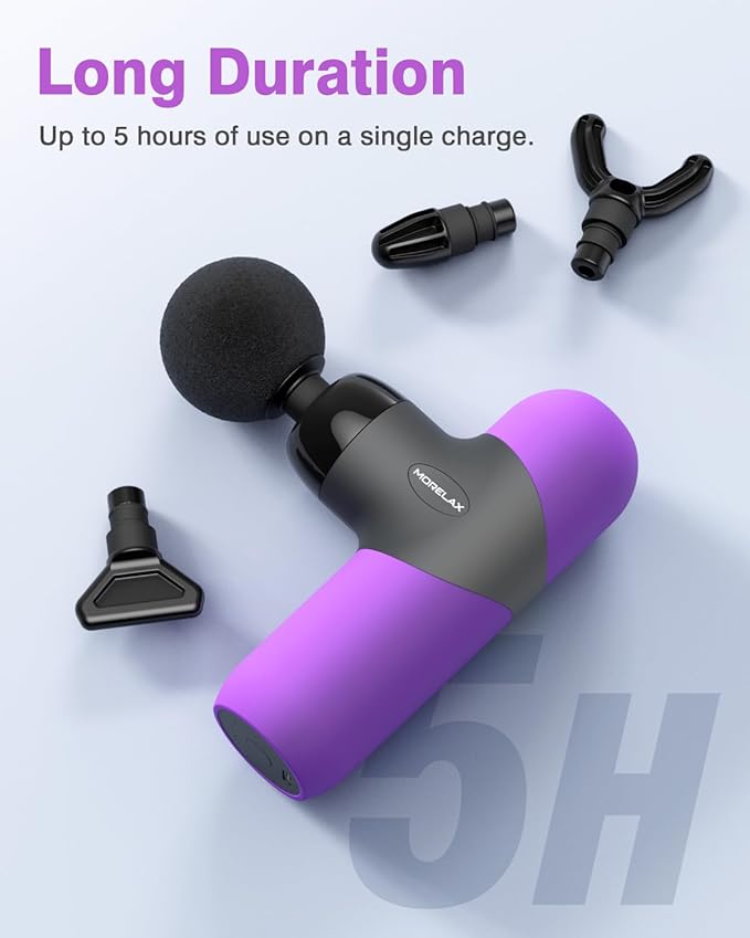 Mini Massage Gun Portable Deep Tissue Muscle Percussion Massager, Electric Handheld Sport Massager with 6 Massage Heads 4 Speed, Best Gift (Purple)