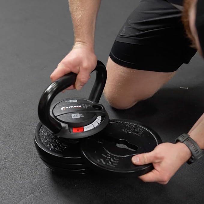 Titan Fitness 10 LB-40 LB Adjustable Kettlebell Weight Set, 6 Drop Cast Iron Plates, Full Body Exercise Home Gym, Weightlifting, Conditioning, Strength and Core Training for Men and Women