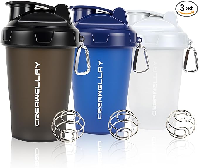 3 Pack Shaker Bottles for Protein Mixes, 17 oz Small Protein Shaker Bottle with Handle, Gym Shaker Cups with Blending Ball for Pre Workout, BPA-Free & Dishwasher Safe (Black, White, Blue)