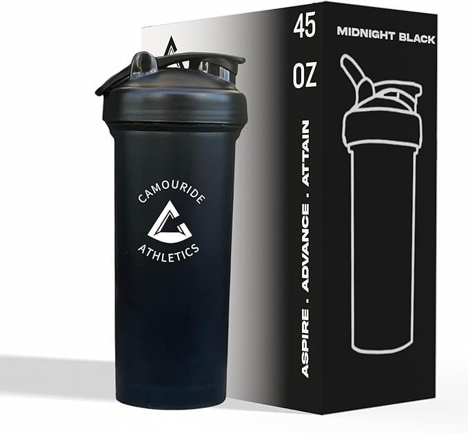 2 Pack 45 oz Protein Shaker Bottles with Wire Whisk – BPA-Free, Leak-Proof Shaker Cups for Protein Shakes & Smoothies – Large Plastic Mixer Bottle – Classic White & Midnight Black