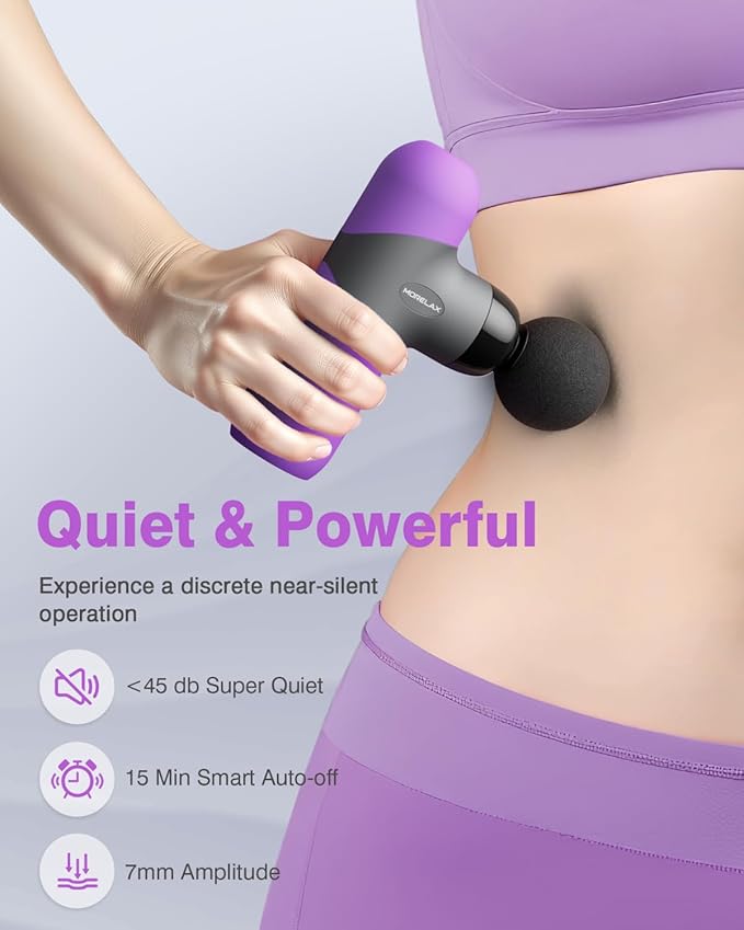 Mini Massage Gun Portable Deep Tissue Muscle Percussion Massager, Electric Handheld Sport Massager with 6 Massage Heads 4 Speed, Best Gift (Purple)