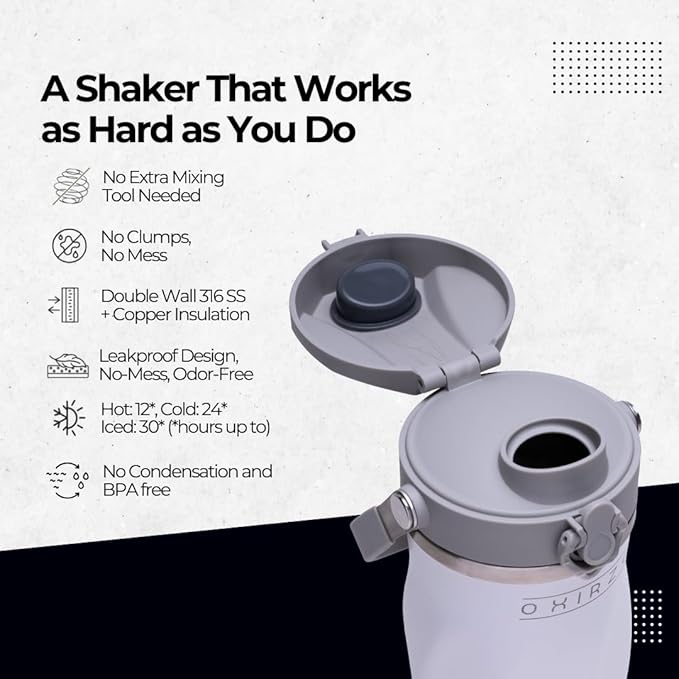 Shaker Bottle for Protein Mixes – Double Wall Stainless Steel, For Shakes, Smoothies, Cocktails –Leak-Proof, 26oz, Copper-Insulated Blender Cup, BPA-Free No Mixing Tools Needed, (Arctic Pearl)