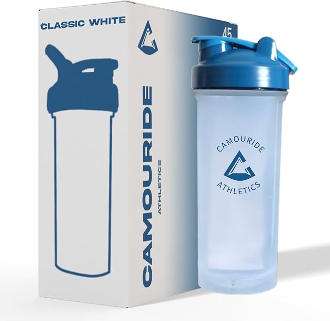 2 Pack 45 oz Protein Shaker Bottles with Wire Whisk – BPA-Free, Leak-Proof Shaker Cups for Protein Shakes & Smoothies – Large Plastic Mixer Bottle – Classic White & Cobalt Blue