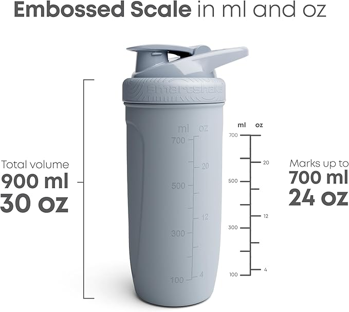 Smartshake Reforce Stainless Steel Protein Shaker Bottle 900 ml | 30 oz - Leakproof Screw-on Lid - BPA Free – Unisex - Non Insulated - Black