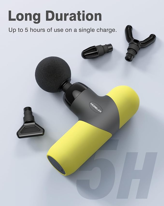 Mini Massage Gun Portable Deep Tissue Muscle Percussion Massager, Electric Handheld Sport Massager with 6 Massage Heads 4 Speed, Best Gift (Yellow)