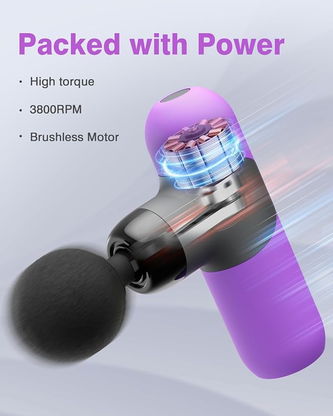 Mini Massage Gun Portable Deep Tissue Muscle Percussion Massager, Electric Handheld Sport Massager with 6 Massage Heads 4 Speed, Best Gift (Purple)
