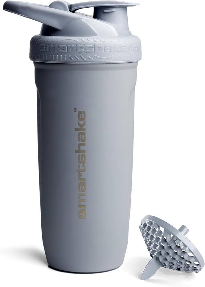 Smartshake Reforce Stainless Steel Protein Shaker Bottle 900 ml | 30 oz - Leakproof Screw-on Lid - BPA Free – Non Insulated Bottle- Unisex (Grey)