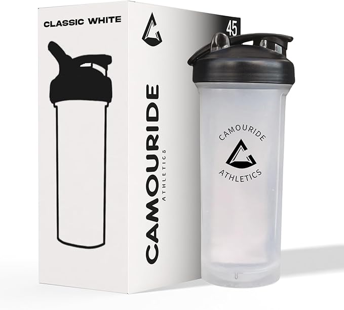 2 Pack 45 oz Protein Shaker Bottles with Wire Whisk – BPA-Free, Leak-Proof Shaker Cups for Protein Shakes & Smoothies – Large Plastic Mixer Bottle – Classic White & Midnight Black