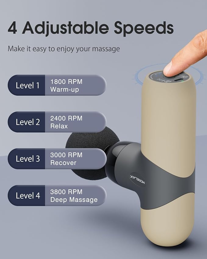 Mini Massage Gun Portable Deep Tissue Muscle Percussion Massager, Electric Handheld Sport Massager with 6 Massage Heads 4 Speed, Best Gift (Almond)
