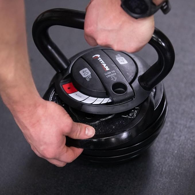 Titan Fitness 10 LB-40 LB Adjustable Kettlebell Weight Set, 6 Drop Cast Iron Plates, Full Body Exercise Home Gym, Weightlifting, Conditioning, Strength and Core Training for Men and Women