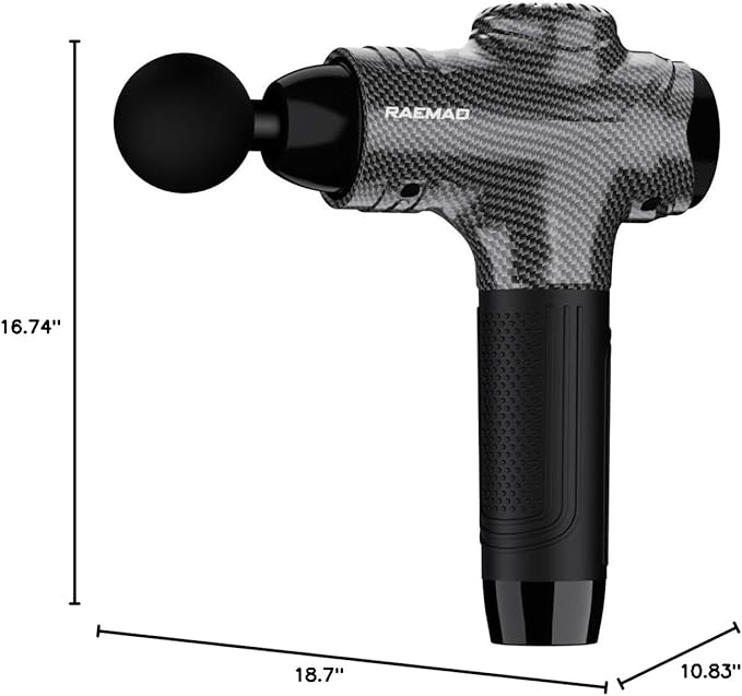 RAEMAO Massage Gun, Massage Gun Deep Tissue, Back Massage Gun for Athletes for Pain Relief Attaching 10 PCS Replacement Heads, Percussion Massager with 10 Speeds & LED Screen, Carbon