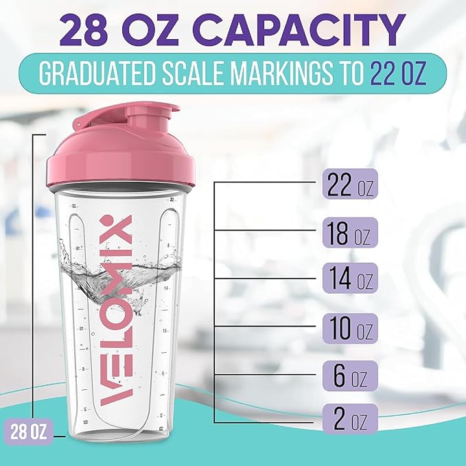 -2 Pack- 28 oz Protein Shaker Bottles for Protein Mixes - 2x Wire Whisk | Leak Proof Shaker Cups for Protein Shakes | Protein Shaker Bottle Pack (Pink/Transparent)