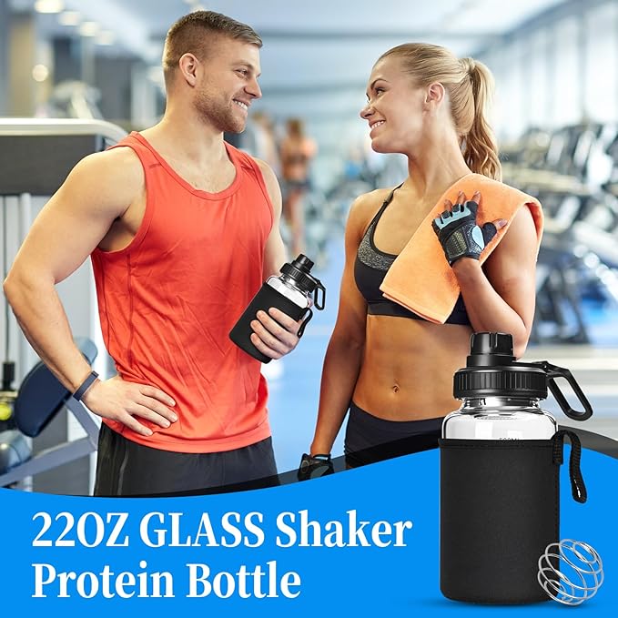 Glass Shaker Bottle, 4 Pack 22oz BPA-Free Odorless Shaker Bottle with 304 Stainless Steel Ball and Removable Cleaning Brush for Fitness Protein Mixes