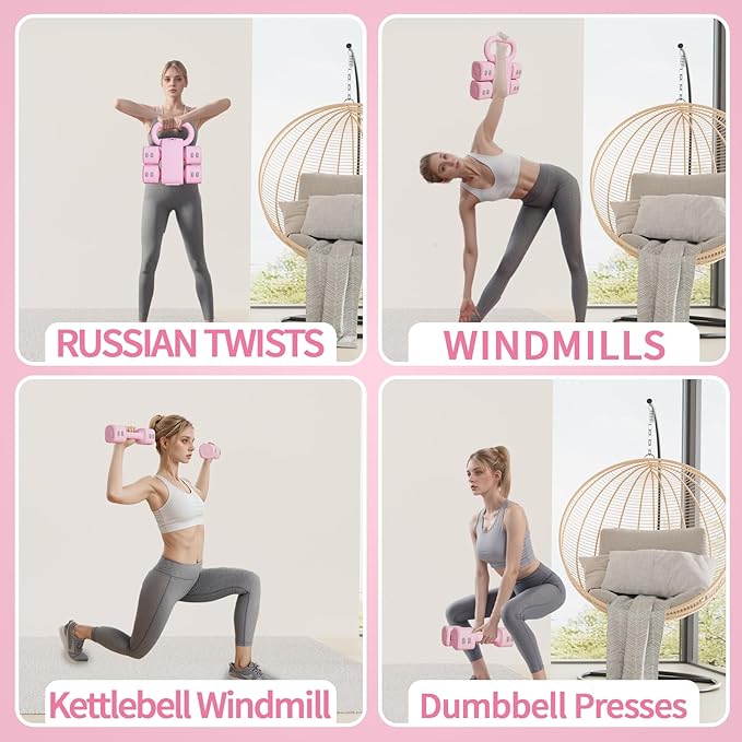 Adjustable Kettlebell Set, 4-in-1 Free Weight Kettlebell sets (5.5lbs 7.7lbs 9.9lbs 12.1lbs) for women, Weight Dumbbell Set of 2 for Home Gym Fitness Training