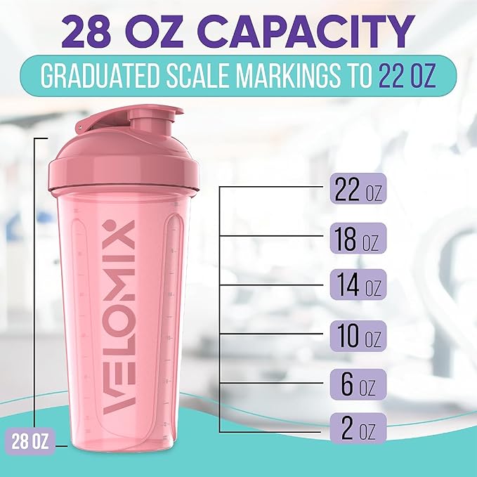 -2 Pack- 28 oz Protein Shaker Bottles for Protein Mixes - 2x Wire Whisk | Leak Proof Shaker Cups for Protein Shakes | Protein Shaker Bottle Pack | Shakers for Protein Shakes-Pink&Black