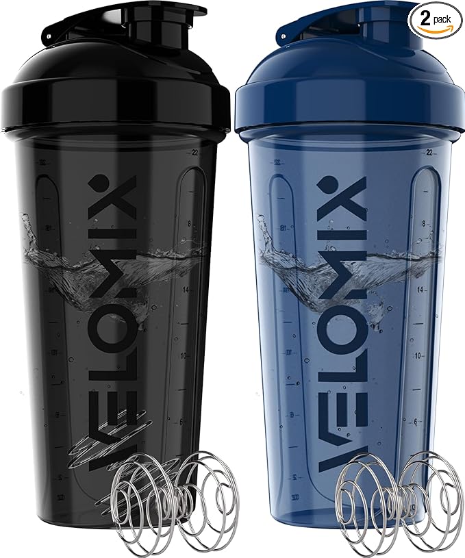 -2 Pack- 28 oz Protein Shaker Bottles for Protein Mixes - 2x Wire Whisk | Leak Proof Shaker Cups for Protein Shakes | Protein Shaker Bottle Pack | Shakers for Protein Shakes-Blue&Black
