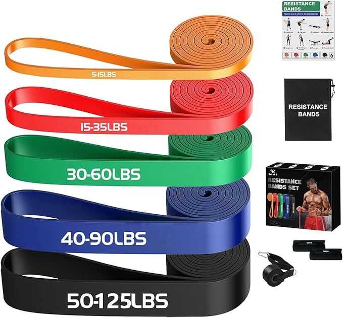Resistance Bands Set for Men & Women - 4 Levels Exercise Band with Door Anchor, Pull Up Bands for Strength Training, Stretching, Powerlifting, Home Workouts