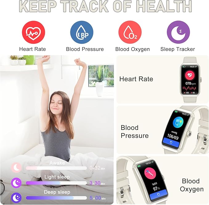 Fitness Tracker with 24/7 Heart Rate, Blood Oxygen, Sleep Tracker, Waterproof Fitness Watch, Activity Tracker with Step Tracker for Women Men