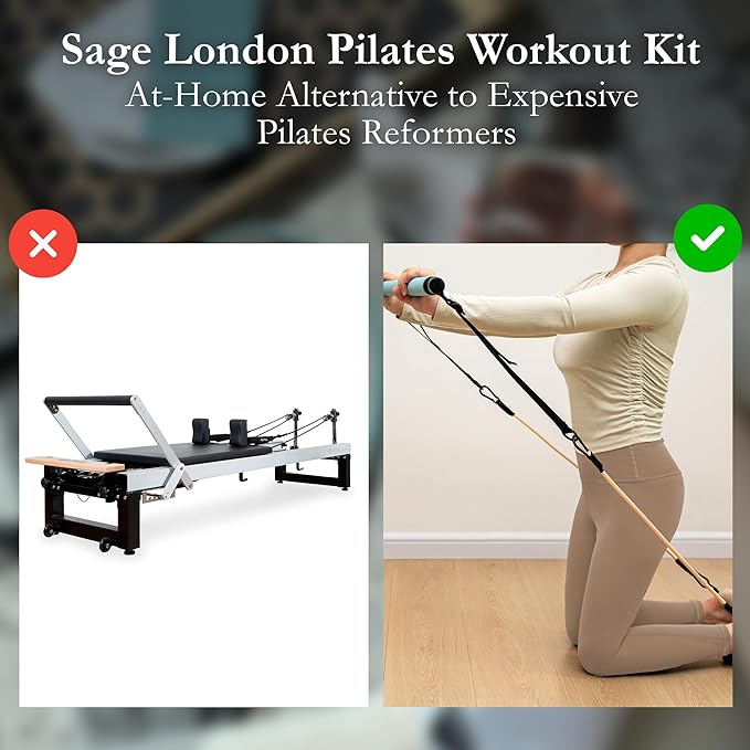 3-in-1 Workout Kit by Sage London - Premium Bamboo Slant Board, Pilates Bar Kit with Resistance Bands & 54 Exercise Cards for Home Workouts, Calf Stretcher, Squats, and Pilates Training