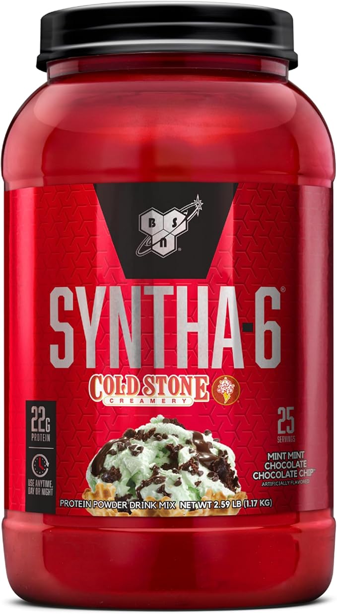 BSN Syntha-6 Whey Protein Powder, Cold Stone Creamery- Mint Mint Chocolate Chocolate Chip Flavor, Micellar Casein, Milk Protein Isolate Powder, 25 Servings