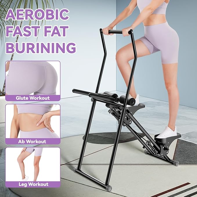 Foldable Stair Stepper Machine – AB Workout Equipment for Home Gym, Full-Body Cardio Workout Equipment with Adjustable Handlebar & Pedals