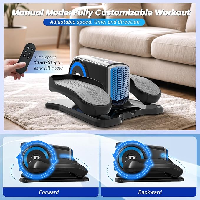 Under Desk Elliptical Machine, Elliptical Leg Exerciser with Bluetooth Speaker, 12 Adjustable Speeds, Auto & Manual Modes, Remote Control & LCD Touchscreen Ideal for Seniors