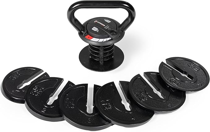 Titan Fitness 10 LB-40 LB Adjustable Kettlebell Weight Set, 6 Drop Cast Iron Plates, Full Body Exercise Home Gym, Weightlifting, Conditioning, Strength and Core Training for Men and Women