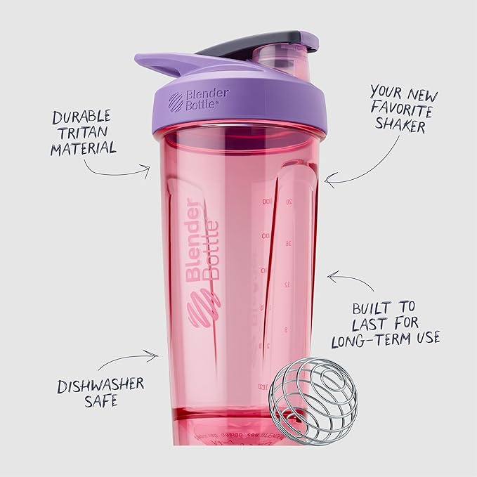 BlenderBottle Sport Shaker Bottle with Wire Whisk, 24-Ounce, Purple – Protein Shakes & Hydration for Athletes & Fitness Enthusiasts, Easy Mixing, Durable & Lightweight, Lockable Lid