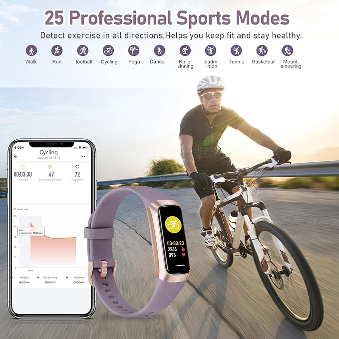 Fitness Tracker with 24/7 Heart Rate,Blood Oxygen Blood Pressure Sleep Monitor, Activity Trackers 5 ATM Waterproof,Step Calorie Counter Pedometer Health Smart Watch for Women Men Dusty Purple