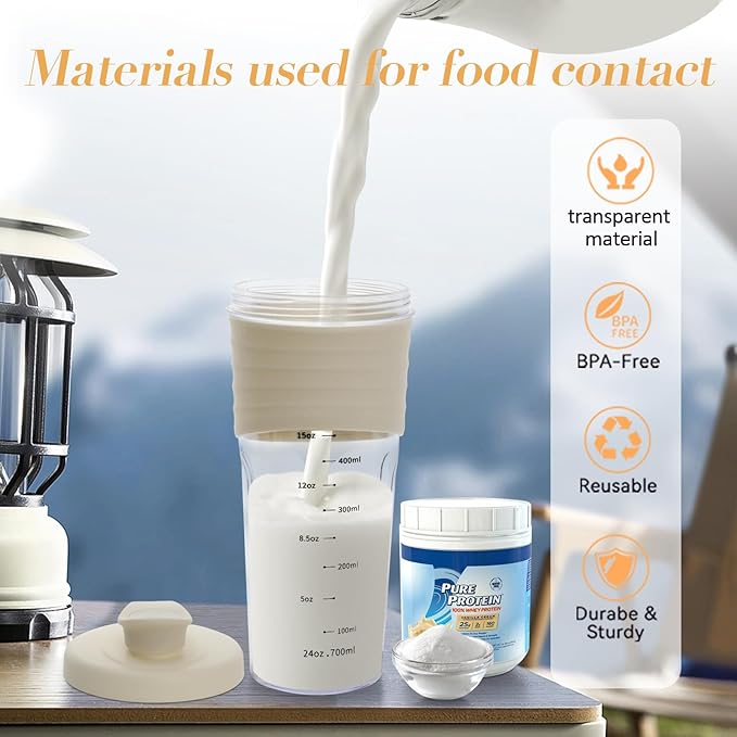 Shaker Bottle for Protein Mixes, 24 oz, Protein Shaker with Whisk Ball, Mixer Bottle, Portable Pre Workout Whey Drink Shaker Cup, Beige