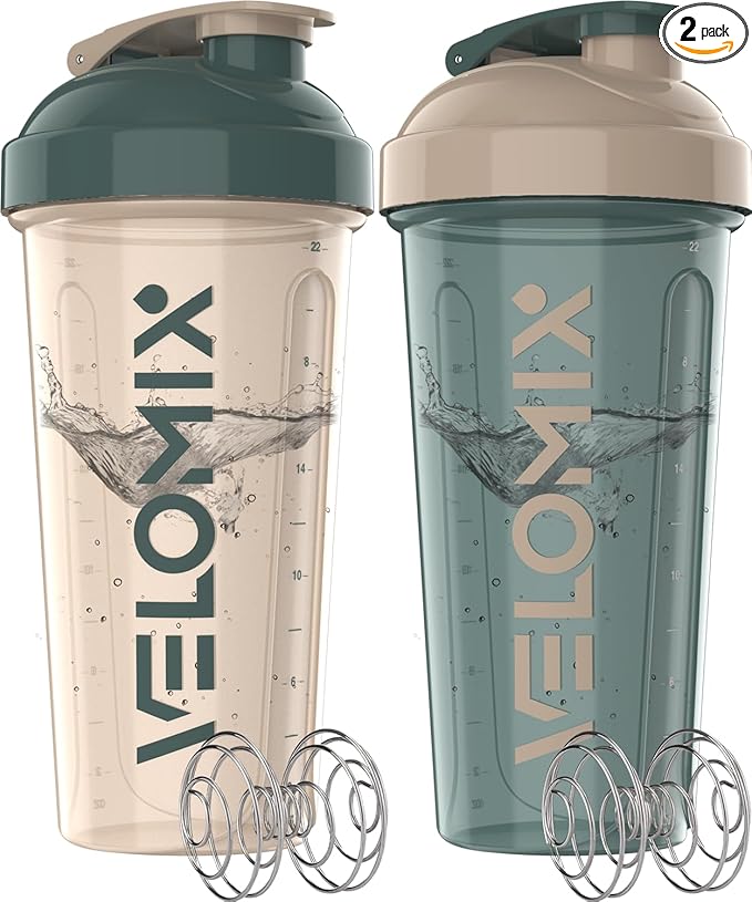 -2 Pack- 28 oz Protein Shaker Bottles for Protein Mixes - 2x Wire Whisk | Leak Proof Shaker Cups for Protein Shakes | Protein Shaker Bottle Pack | Shakers for Protein Shakes-Blue&Beige