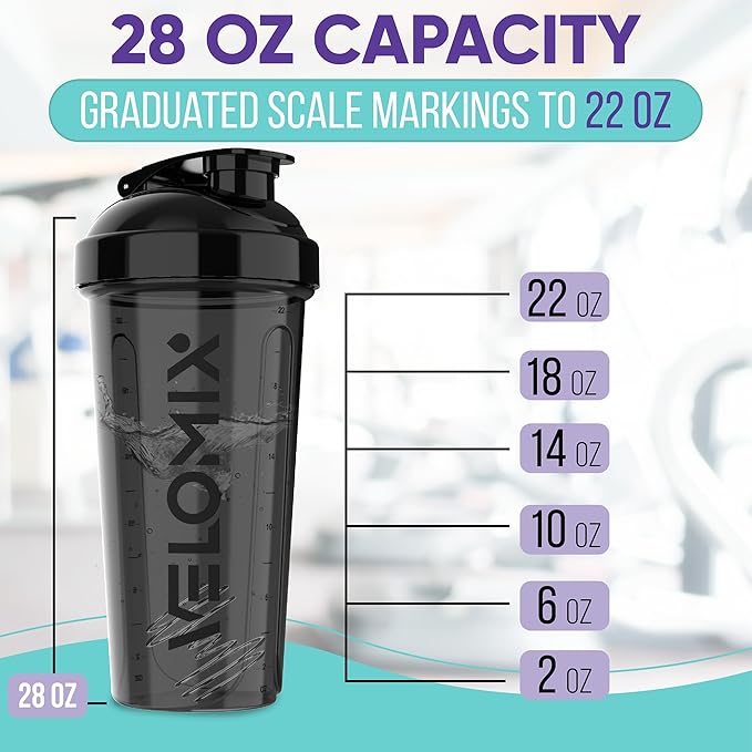 -2 Pack- 28 oz Protein Shaker Bottles for Protein Mixes - 2x Wire Whisk | Leak Proof Shaker Cups for Protein Shakes | Protein Shaker Bottle Pack (Black/Transparent)