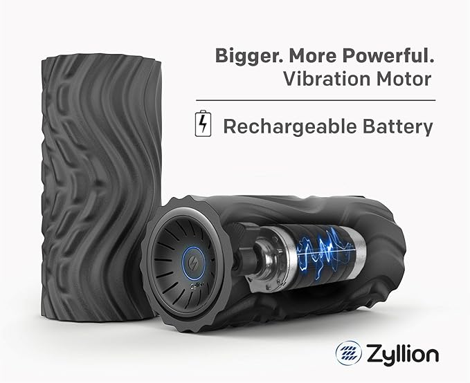 Zyllion Rechargeable Vibrating Foam Roller with 4 Speeds - Cordless Electric Deep Tissue Massager for Muscle Pain Relief, Black/Blue, ZMA-22