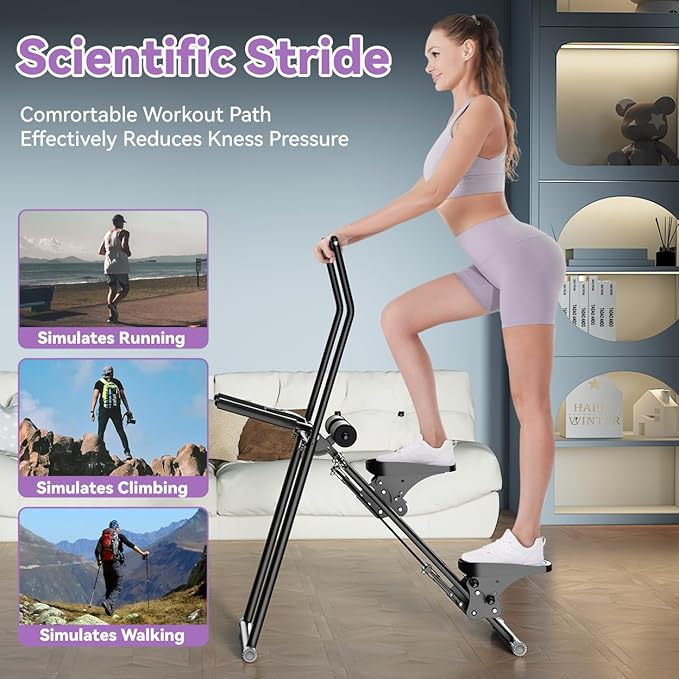 Foldable Stair Stepper Machine – AB Workout Equipment for Home Gym, Full-Body Cardio Workout Equipment with Adjustable Handlebar & Pedals