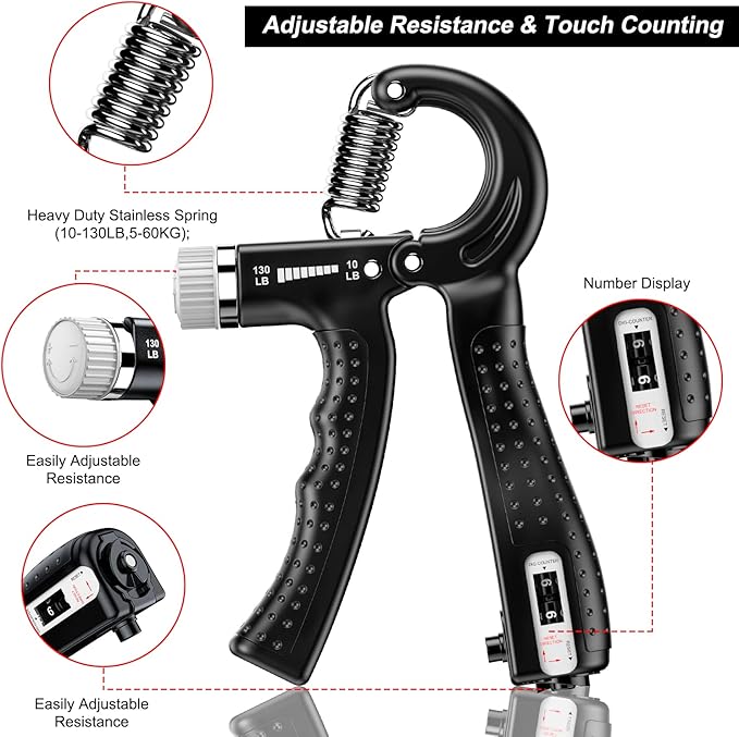 KDG Hand Grip Strengthener 2 Pack Adjustable Resistance 10-130 lbs Forearm Exerciser,Grip Strength Trainer for Muscle Building and Injury Recovery for Athletes