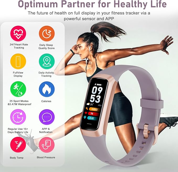 Fitness Tracker with 24/7 Heart Rate,Blood Oxygen Blood Pressure Sleep Monitor, Activity Trackers 5 ATM Waterproof,Step Calorie Counter Pedometer Health Smart Watch for Women Men Dusty Purple