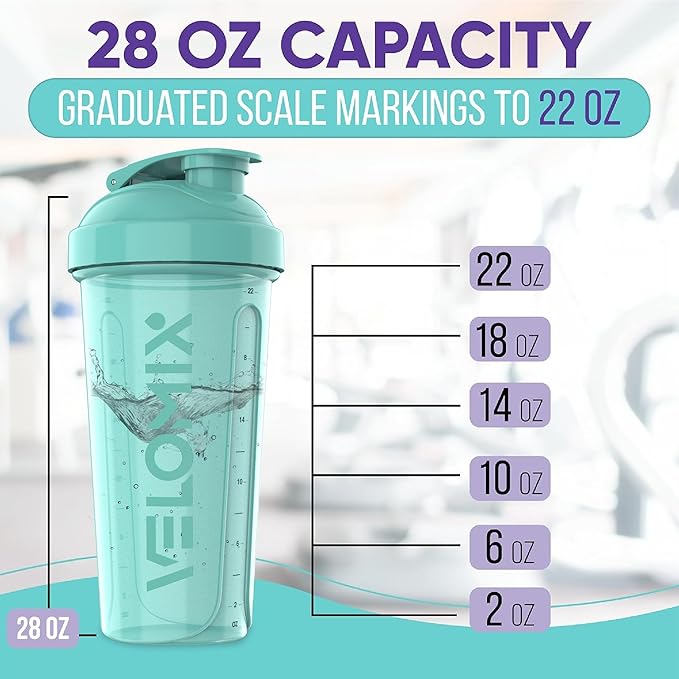 -2 Pack- 28 oz Protein Shaker Bottles for Protein Mixes - 2x Wire Whisk | Leak Proof Shaker Cups for Protein Shakes | Protein Shaker Bottle Pack (Pink/Turquise)