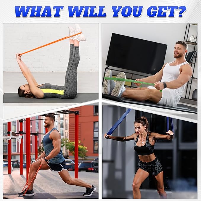Resistance Bands Set for Men & Women - 4 Levels Exercise Band with Door Anchor, Pull Up Bands for Strength Training, Stretching, Powerlifting, Home Workouts