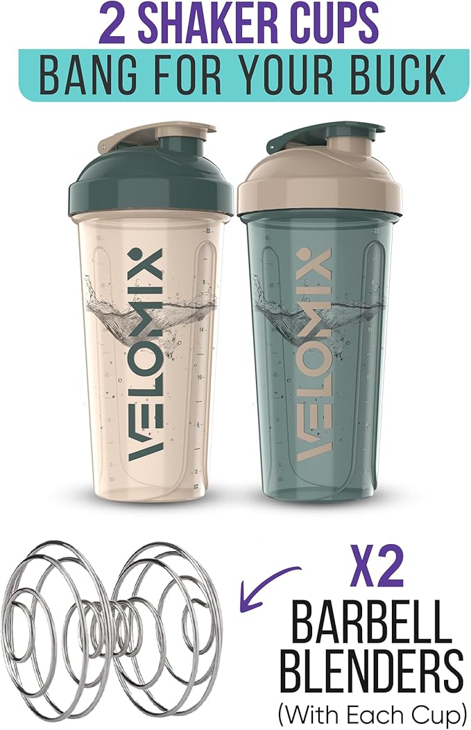 -2 Pack- 28 oz Protein Shaker Bottles for Protein Mixes - 2x Wire Whisk | Leak Proof Shaker Cups for Protein Shakes | Protein Shaker Bottle Pack | Shakers for Protein Shakes-Blue&Beige