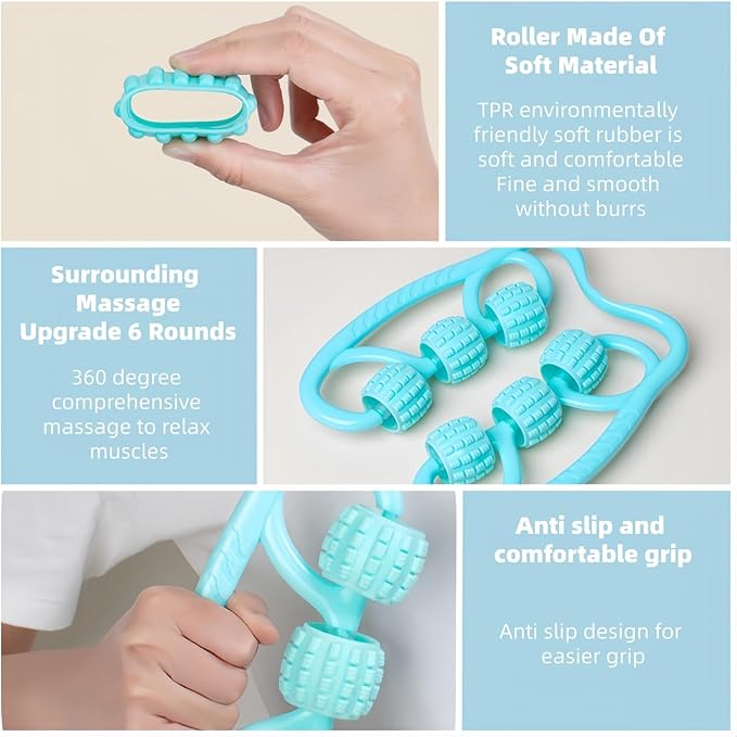6-Wheel Muscle Roller – Deep Tissue Fascia Massage Tool for Legs, Arms & Thighs, Cellulite Massager for Muscle Relief & Recovery