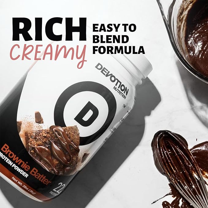 Devotion Nutrition Protein Powder Blend | Gluten Free, Keto Friendly, No Added Sugars | 1g MCT | 20g Whey & Micellar Protein | 12 Single Serving Packets (Brownie Batter)