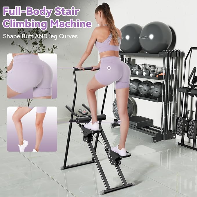 Foldable Stair Stepper Machine – AB Workout Equipment for Home Gym, Full-Body Cardio Workout Equipment with Adjustable Handlebar & Pedals