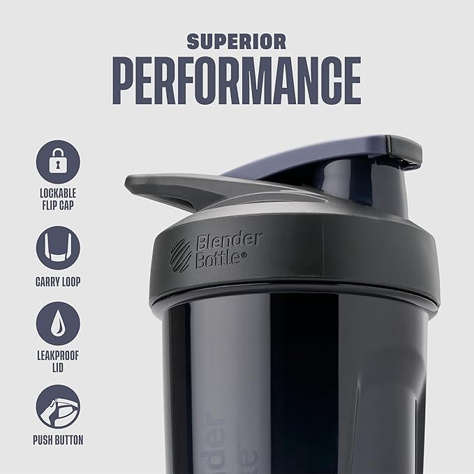 BlenderBottle Sport Shaker Bottle with Wire Whisk, 24-Ounce, Black – Protein Shakes & Hydration for Athletes & Fitness Enthusiasts, Easy Mixing, Durable & Lightweight, Lockable Lid